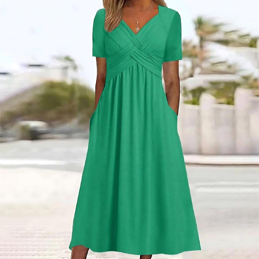 SOPHIE | MIDI DRESS WITH CROSS-FRONT V-NECK AND POCKETS