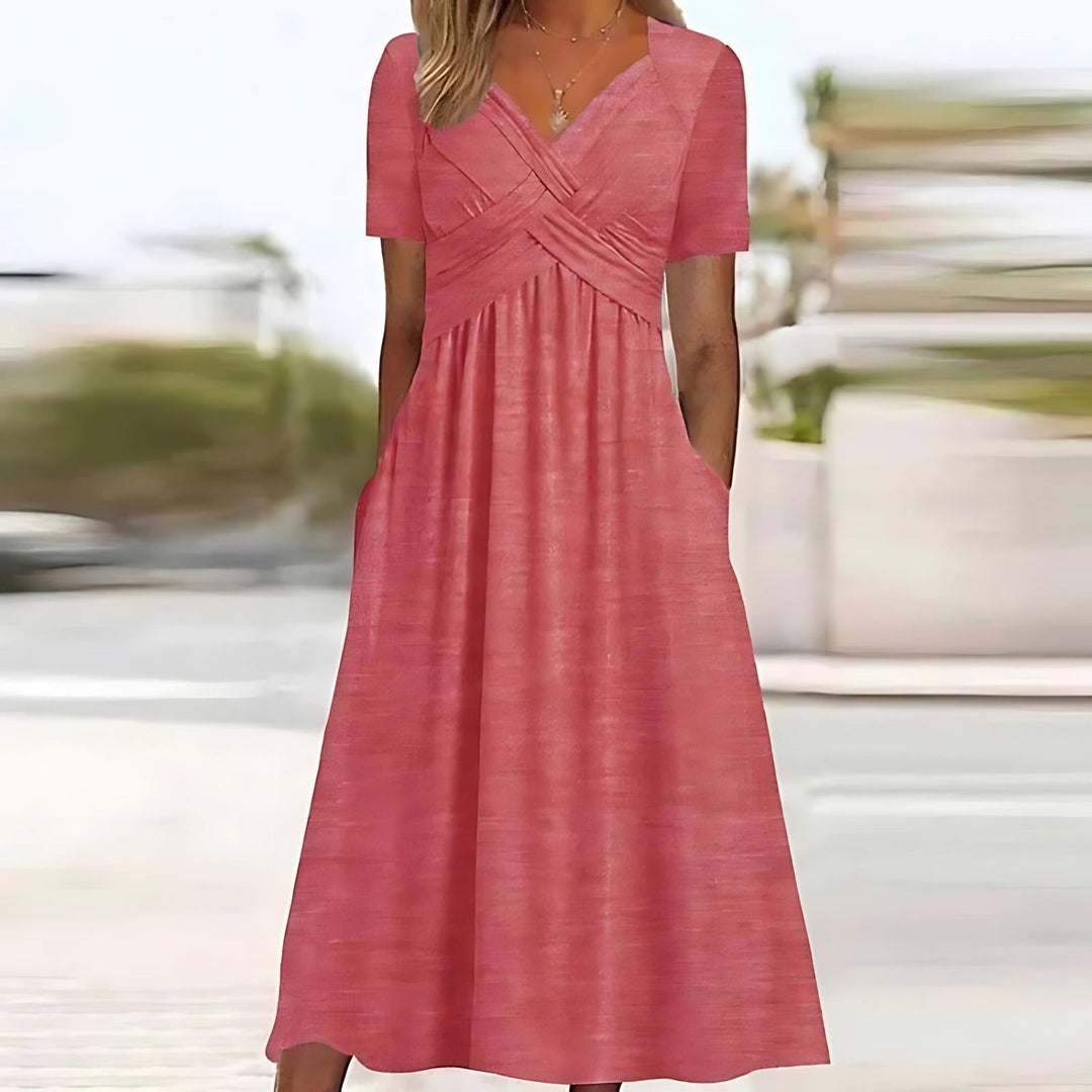 SOPHIE | MIDI DRESS WITH CROSS-FRONT V-NECK AND POCKETS