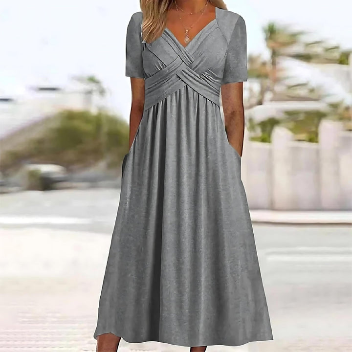SOPHIE | MIDI DRESS WITH CROSS-FRONT V-NECK AND POCKETS