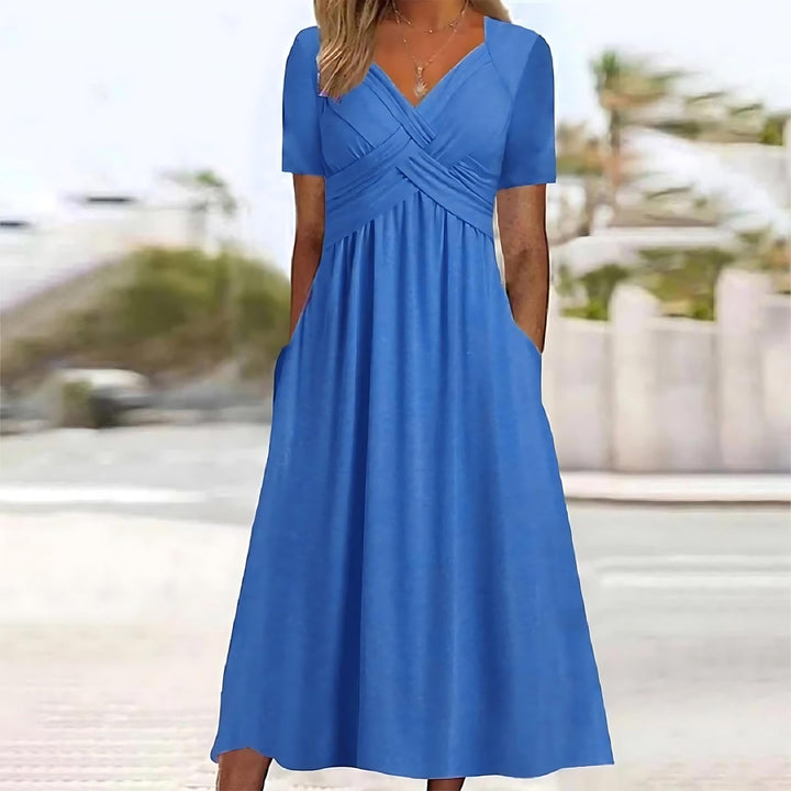 SOPHIE | MIDI DRESS WITH CROSS-FRONT V-NECK AND POCKETS