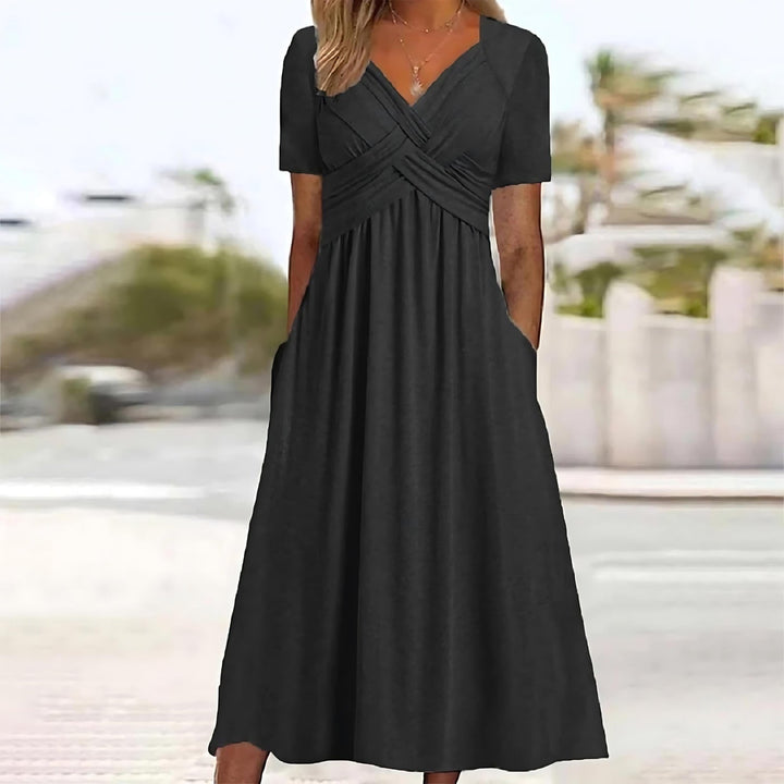 SOPHIE | MIDI DRESS WITH CROSS-FRONT V-NECK AND POCKETS