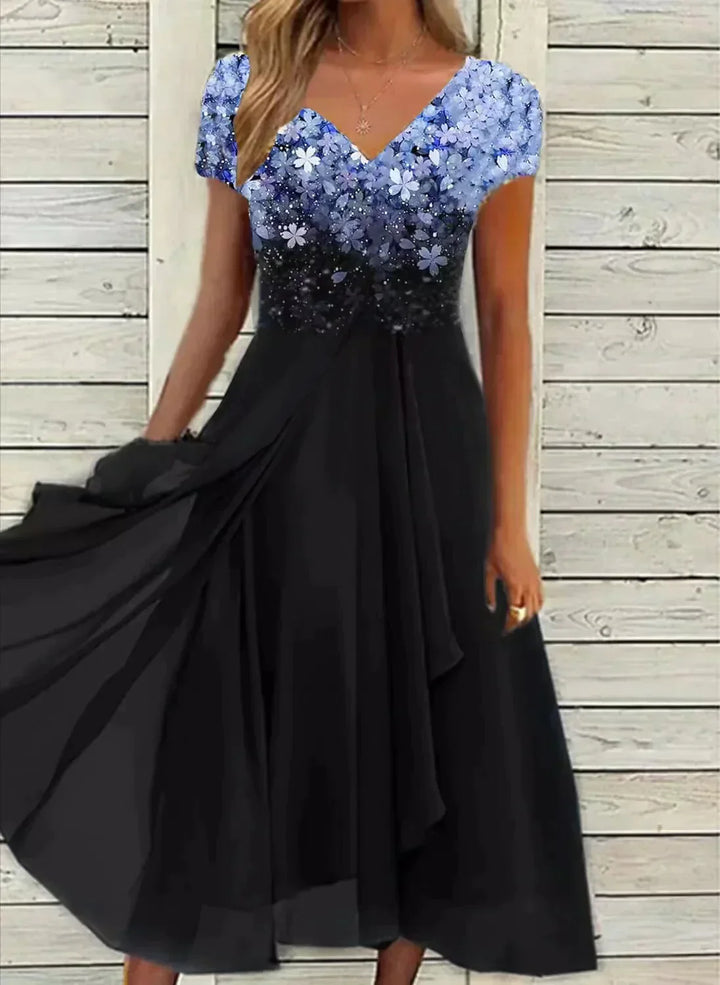 CHLOE | A-LINE MIDI DRESS WITH FLORAL BODICE
