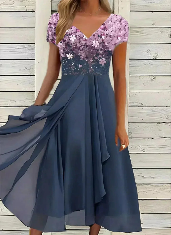 CHLOE | A-LINE MIDI DRESS WITH FLORAL BODICE