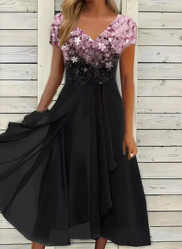 CHLOE | A-LINE MIDI DRESS WITH FLORAL BODICE