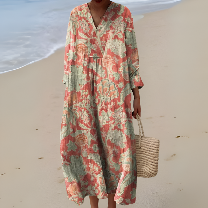 TALIA | VINTAGE FLORAL WRAP DRESS WITH FLATTERING TUMMY COVERAGE