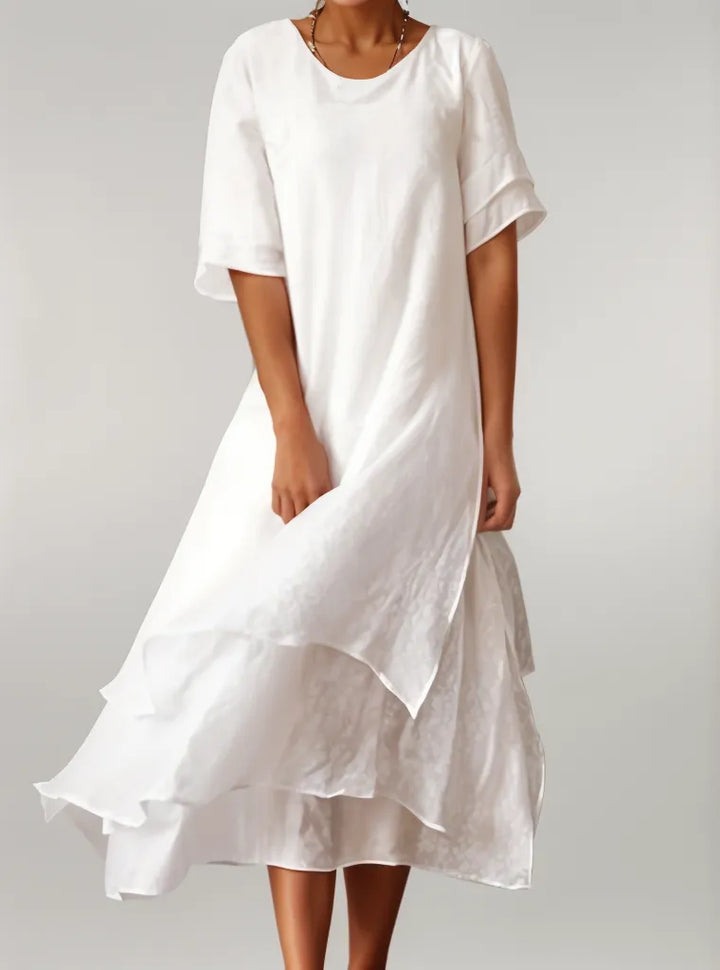 SCARLETT | WOMEN’S LAYERED MIDI DRESS WITH ELBOW SLEEVES