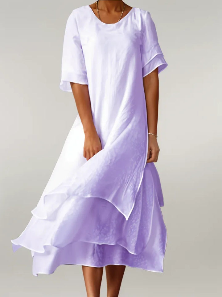 SCARLETT | WOMEN’S LAYERED MIDI DRESS WITH ELBOW SLEEVES