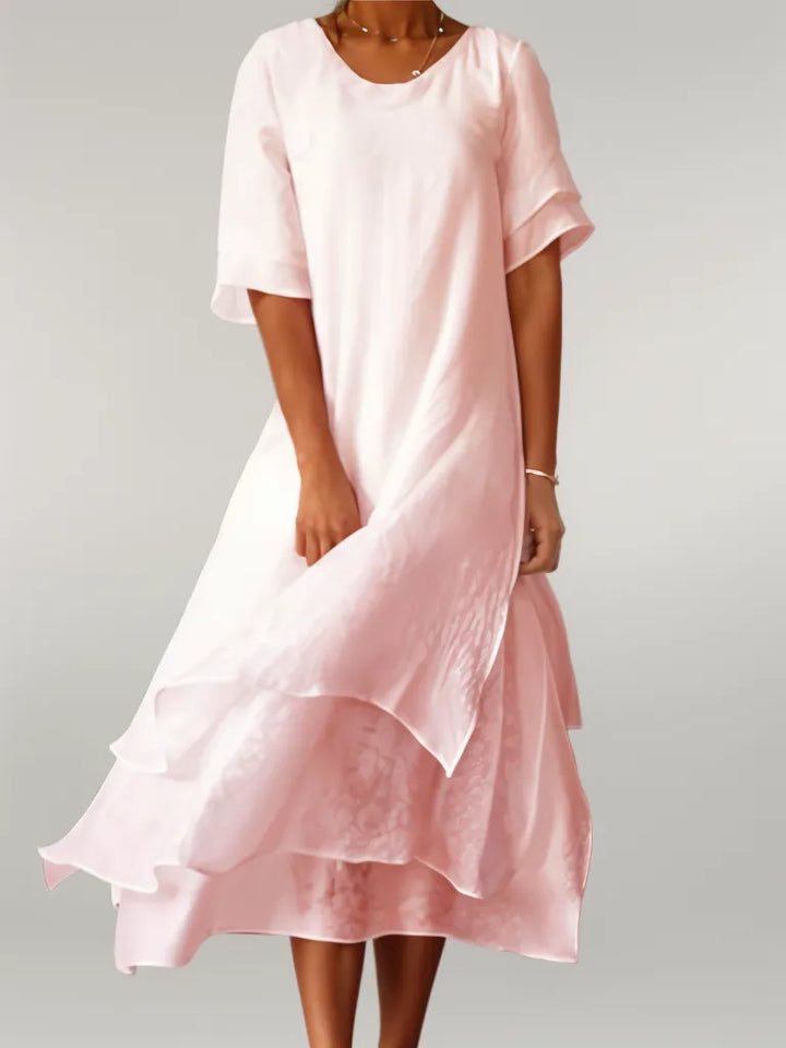 SCARLETT | WOMEN’S LAYERED MIDI DRESS WITH ELBOW SLEEVES