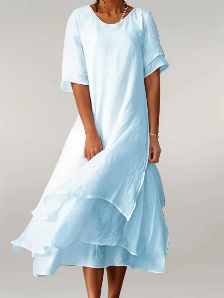 SCARLETT | WOMEN’S LAYERED MIDI DRESS WITH ELBOW SLEEVES